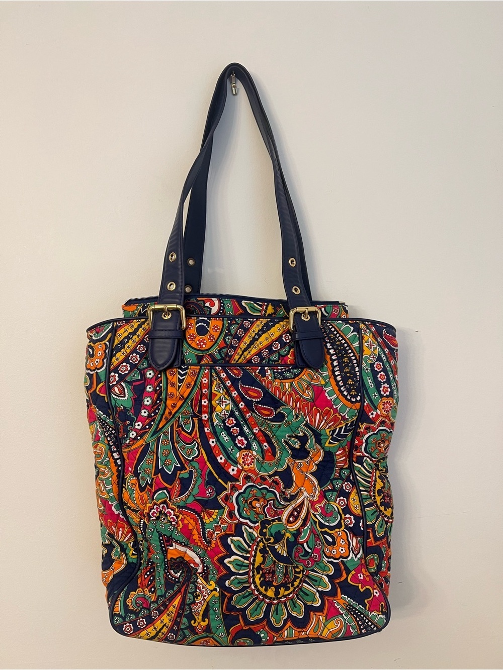 Colorful Paisley Tote Bag with Navy Trim New w out Tag - Picture 3 of 10